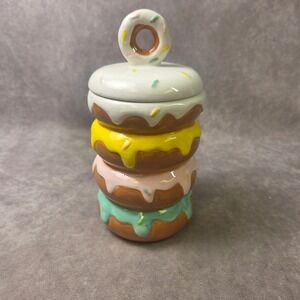 Elements 9IN Ceramic Donut Jar Stacked Colorful Glazed Pastry Cookie Canister